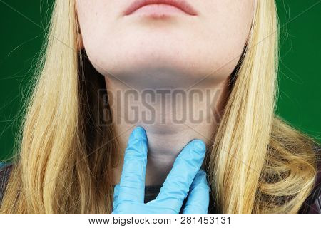 The Girl On Examination At The Doctor. Thyroid