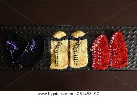 Great Hand-knitted Patterned And Multi-colored Booties Socks,anatolian Handicrafts, Turkey,hand Knit