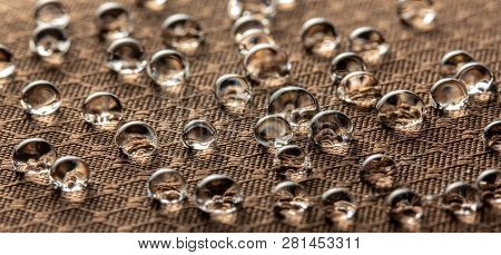 Water Droplets On Moisture Resistant Fabric Close Up