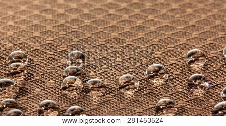 Water Droplets On Moisture Resistant Fabric Close Up