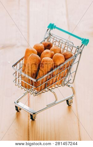 Venezuelan Snack Called Tequeños Inside A Mini Shopping Cart