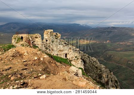 Ruins Of Beaufort Castle In Lebanon With A Panoramic View On Valley Around