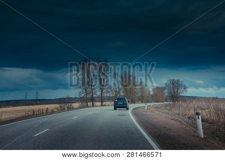 Spring Road Outside The City. Russia, Roads In The Fields. Bypass Road