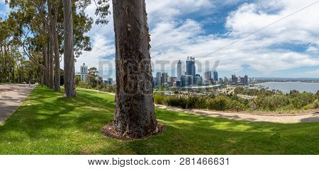 Panorama Of Kingspark And Perth In Western Australia With Trees And Skyline