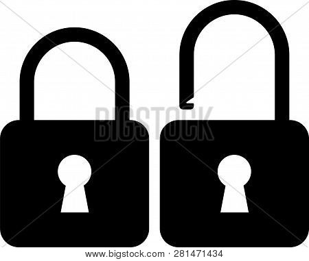 Open And Closed Locks Vector Illustration Black