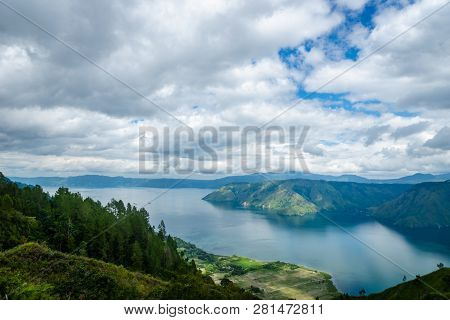 Lake Toba Landscape In Tuktuk, North Sumattra, Indonesia. Lake Toba Is A Popular Tourist Destination