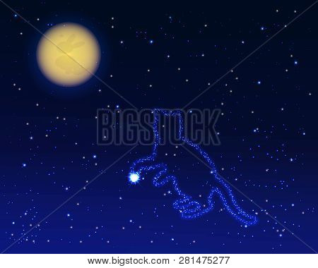 Cat Star On Sky And Moon .vector Drawing