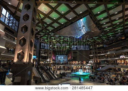 Montreal, Canada - November 6, 2018: Main Square In The Interior Of The Desjardins Complex Mall, A M