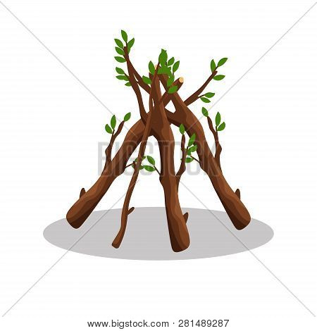 Stack Of Firewood Materials For Lumber Industry Isolated On White Background. Pile Of Wood Logs Tree