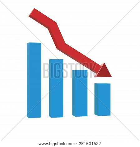 3d Chart With Bars Declining Icon On Black Background. Flat Style. Graph Chart Icon For Your Web Sit