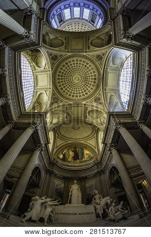 Paris, France, May, 2018: Interior Views Of The Pantheon Building In Paris