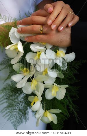 mains de mariée embrassant