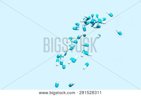 Blue-white Capsule Pill Fall Down. Antibiotic Drug Use With Reasonable. Antibiotic Drug Resistance. 