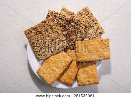 Tasty Cookies Of Different Types. Two Kinds Of Biscuit. Cookies On A Plate.