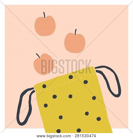 Zero Waste Reusable Market Bag With Apples. Vector Illustration