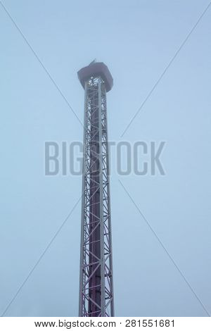 Helsinki, Finland - October 12, 2018: Amusement Park Linnanmaki In Helsinki, Finland. Ride Tower Rak