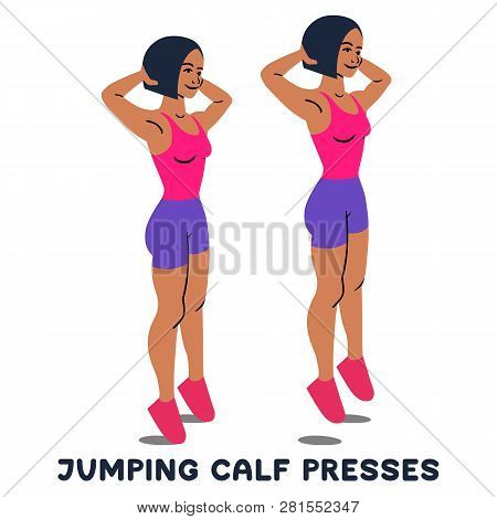 Juping Calf Press. Sport Exersice. Silhouettes Of Woman Doing Exercise. Workout, Training.