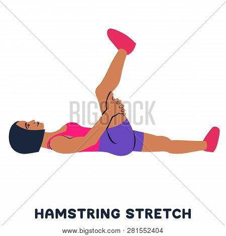 Hamstring Stretch. Sport Exersice. Silhouettes Of Woman Doing Exercise. Workout, Training.