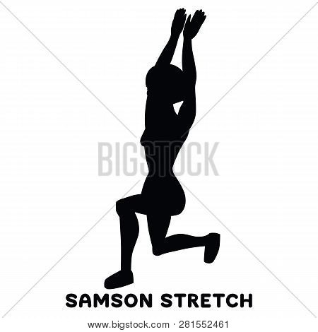 Samson Stretch. Sport Exersice. Silhouettes Of Woman Doing Exercise. Workout, Training.