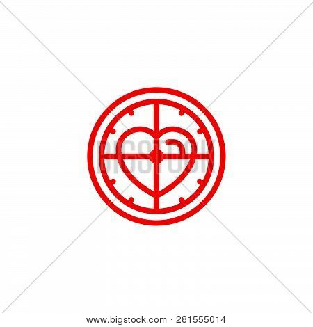 Love With Shoot Target Icon. Simple Heart Illustration Line Style Logo Template Design.
