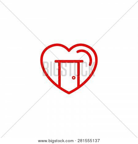 Love With Close House Door Icon. Simple Heart Illustration Line Style Logo Template Design.