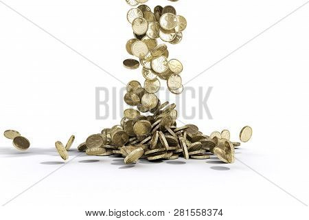 Gold Coins With Dollar Sign Fall On Graund 3d Illustration On A White Background