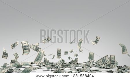 Hundred Dollar Banknotes Fall On Graund On пкун Background