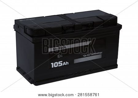 Acid-lead Battery Black On White Background 105 Car Battery