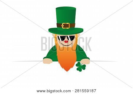 Cool Leprechaun Character With Sunglasses Red Beard And Green Hat Vector Illustration Eps10