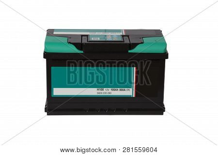 Acid-lead Battery 100 Amp Hours Black Green On A White Background