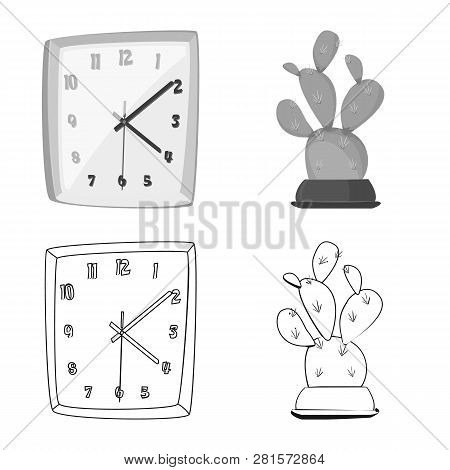 Vector Illustration Of Furniture And Work Sign. Collection Of Furniture And Home Stock Symbol For We