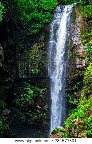 Waterfall Akarmarskiy. Eastern Abkhazia. Near The Town Of Tkvarcheli. Akarmara District.