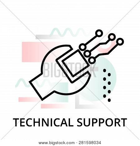 Modern Editable Line Vector Illustration, Technical Support Icon On Abstract Background, For Graphic