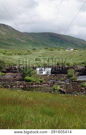 The Irish Waterfall Aasleagh (irish Eas Liath) Is Located In Northern Connemara And Is Fed By The Ri