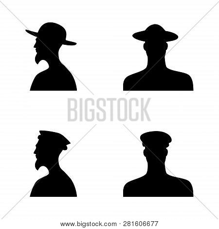 Human Head Silhouettes In Different Hats. Set 2