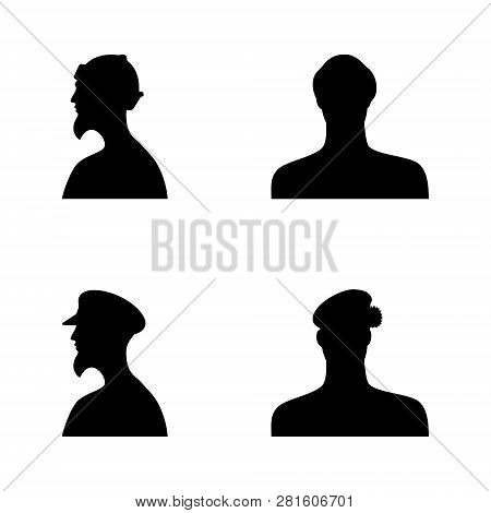 Human Head Silhouettes In Different Hats. Set 4