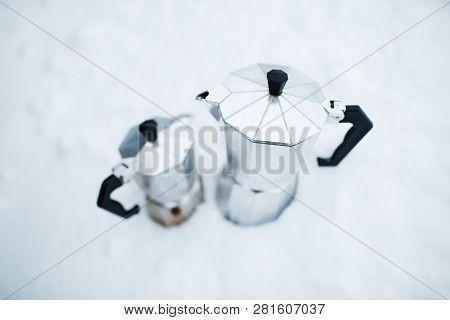 Close-up Of Two Coffee Moka Over White Background
