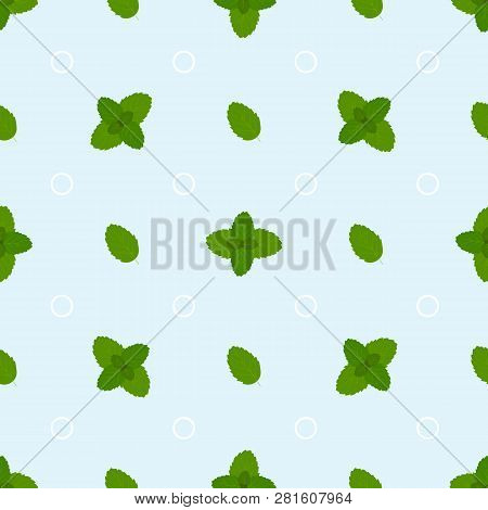 Colorful Seamless Pattern With Mint Leafs. Herb Print