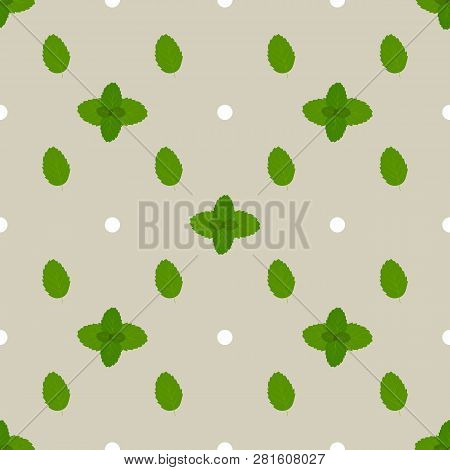 Floral Print. Ecology Mint Seamless Pattern Design Plant Illustration.