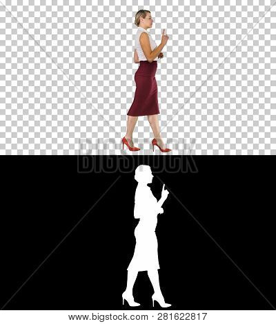 Beautiful Woman Talking And Walking, Alpha Channel