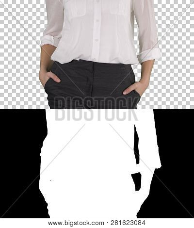 Relaxed Business Woman With Walking With Hands In Her Pockets, Alpha Channel