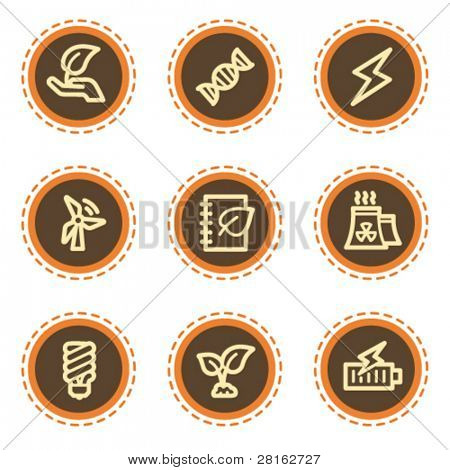 Ecología web iconos set 5, botones vintage