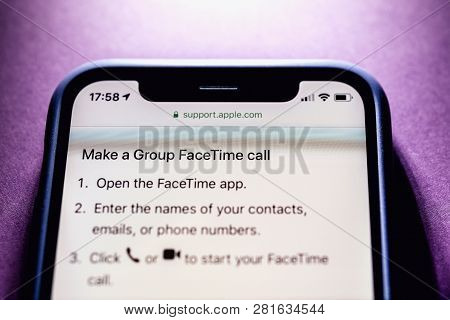 Paris, France - Jan 30, 2018: Apple Iphone Xs With Facetime App Icon On The Display Make A Group Fac