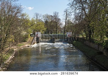A Small Weir Of The River Nidda In Frankfurt Germany