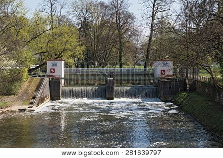 A Small Weir Of The River Nidda In Frankfurt Germany