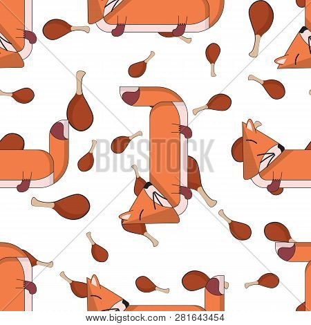Vector Seamless Pattern With Cute Cartoon Foxes And Meat3