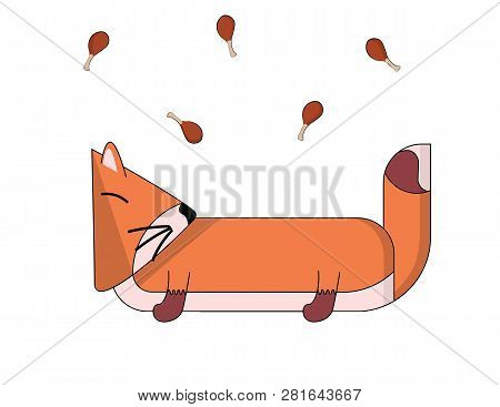 Cute Fox With Meat Big Pictures Vector Image