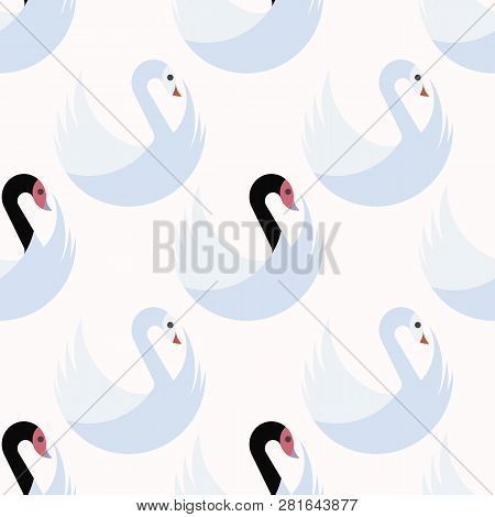 Seamless Pattern With White And Blackneck Swans