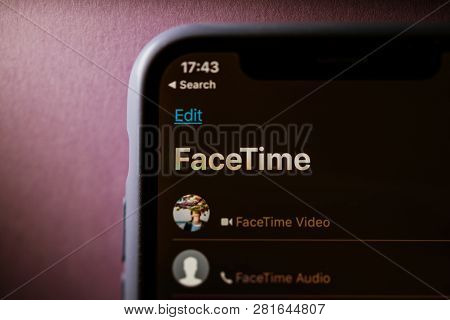 Paris, France - Jan 30, 2018: Face Time Call On The Apple Iphone Xs With Facetime Video And Audio Th