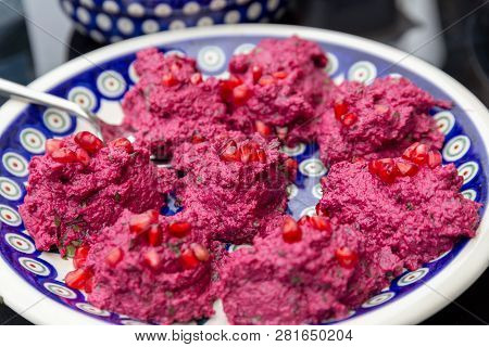 Pkhali, A Georgian Vegetable Dish With Beetroot, Walnuts And Pomegranate Seeds